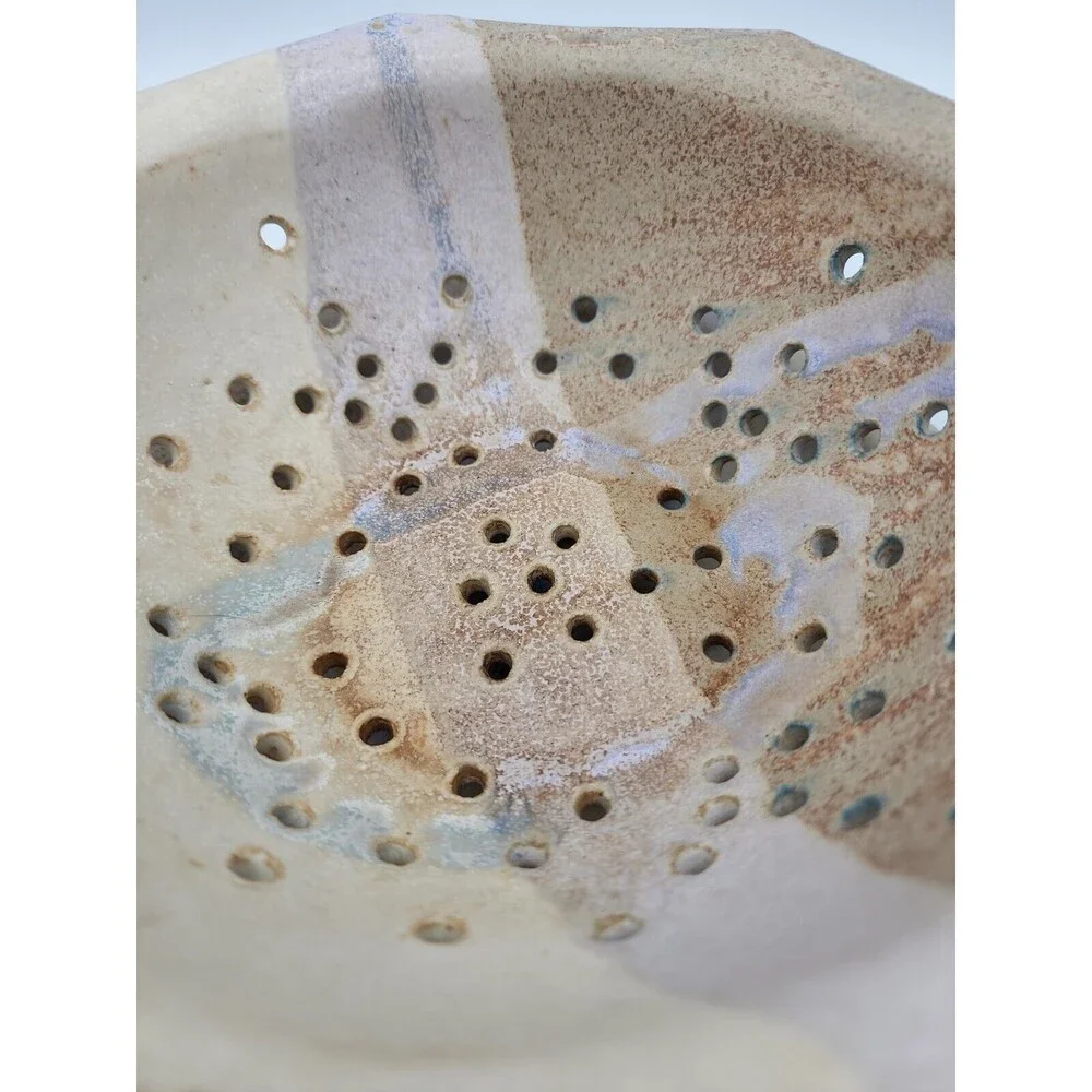 Berry Bowl Pottery Strainer & Dish Signed SR Allen TN NEW Hanger Octagonal